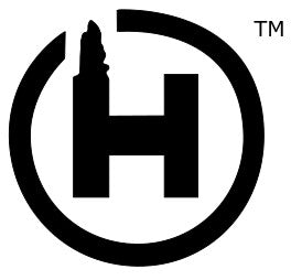 A black HangryBrand logo on a white backdrop. A HangryBrand logo consisting of a stylized letter 'H' within an incomplete circle; the upper left portion of the letter consists of a stylized flame and extends into the opening of the incomplete circle.
