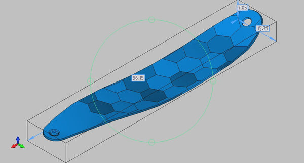 3D rendering of a fishing spoon. Three dimensional model of a trolling lure. CAD drawing of a trolling fishing spoon.