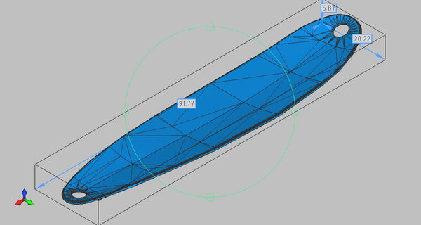 3D rendering of a fishing spoon. Three dimensional model of a trolling lure. CAD drawing of a trolling fishing spoon.