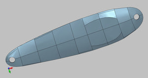 3D rendering of a fishing spoon. Three dimensional model of a trolling lure. CAD drawing of a trolling fishing spoon.